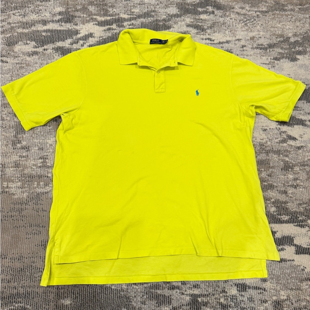 Ralph Lauren Men's Neon Yellow Polo with Teal Pony